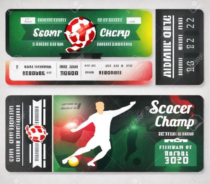 Football, soccer vector ticket template. Footbal ticket and soccer sport, ticket for game with ball illustration