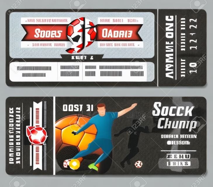 Football, soccer vector ticket template. Footbal ticket and soccer sport, ticket for game with ball illustration