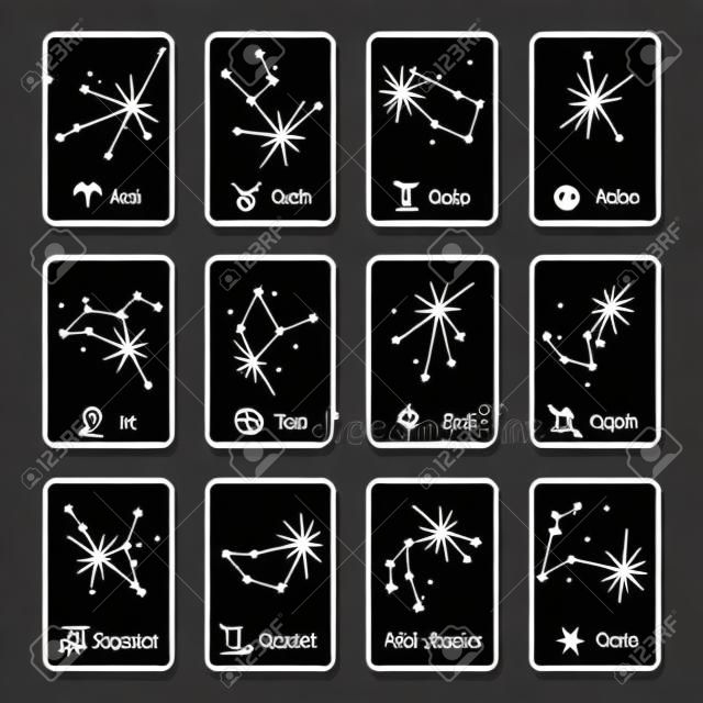 Horoszkóp minden horoszkóp konstelláció csillag mobil alkalmazás vektor sablon. Konstellációt horoszkóp zodiákus konstelláció virgo leo és libra illusztráció