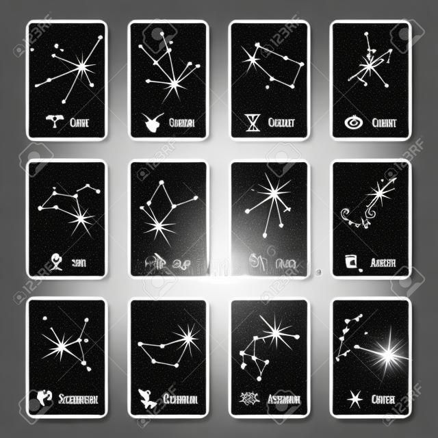 Horoszkóp minden horoszkóp konstelláció csillag mobil alkalmazás vektor sablon. Konstellációt horoszkóp zodiákus konstelláció virgo leo és libra illusztráció