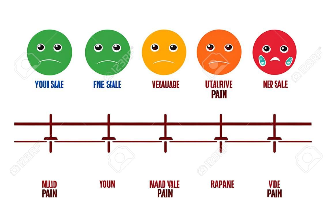 Pain scale faces. Vector scale pain and illustration measurement pain