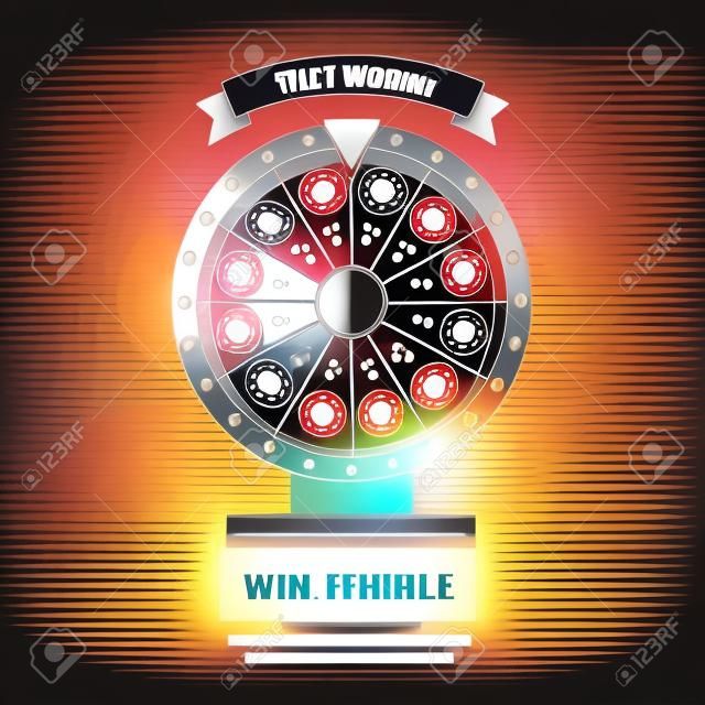Fortune ruota che gira nel vettore di stile piatta. concetto di gioco d'azzardo, vincere jackpot in illustrazione del casinò