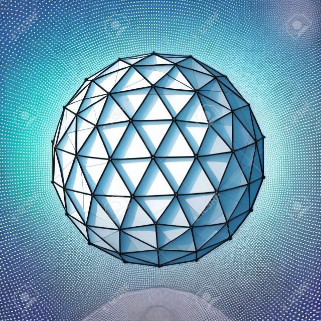 Wireframe polygonal sphere, network lines abstract fractal vector design. Sphere polygon structure, illustration of polygonal sphere