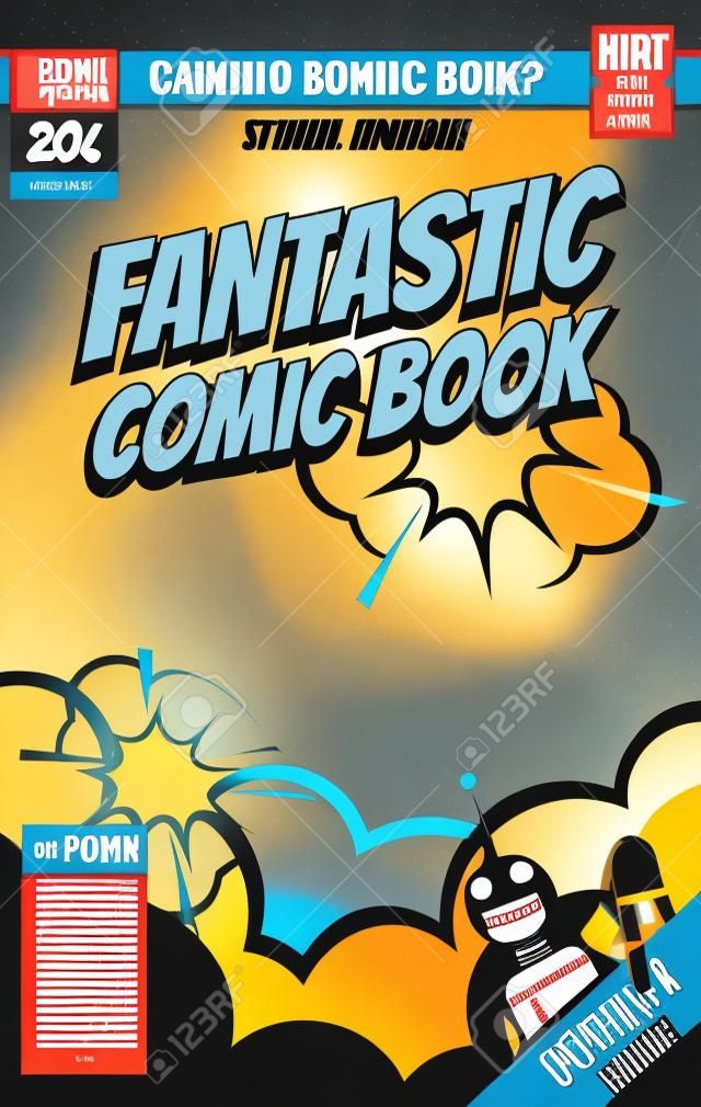 Stripboek cover vector template. Stripboek poster, illustratie van magazine pagina bewerkbaar