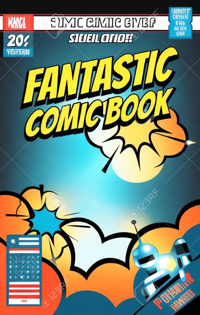 Stripboek cover vector template. Stripboek poster, illustratie van magazine pagina bewerkbaar