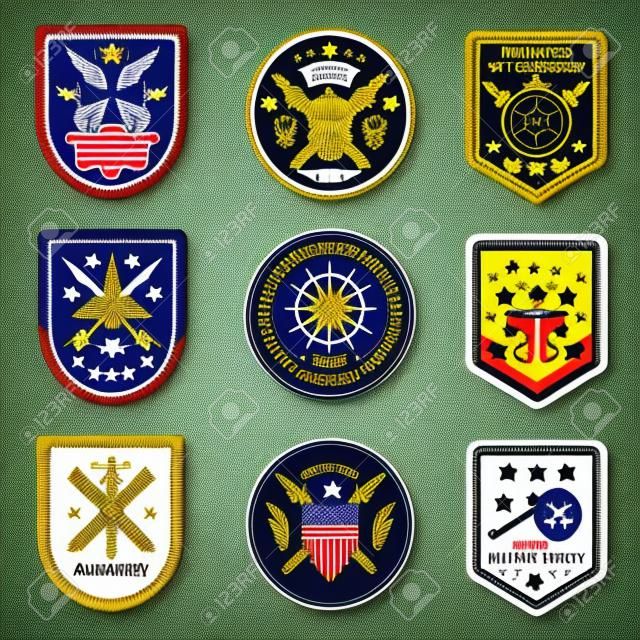 Conjunto De Vector De Parches Militares. Emblemas Y Etiquetas De Las  Fuerzas Del Ejército Ilustración De Emblema Militar Y Ejército Emblema  Ilustraciones svg, vectoriales, clip art vectorizado libre de derechos.  Image 87287686