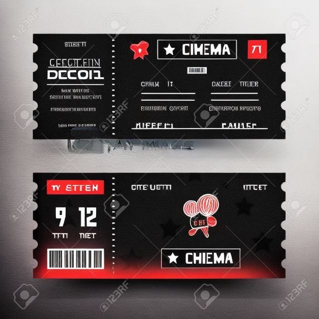 Cinema entrance ticket vector template in modern minimalist style. Design of ticket to cinema movie, entertainment entrance illustration