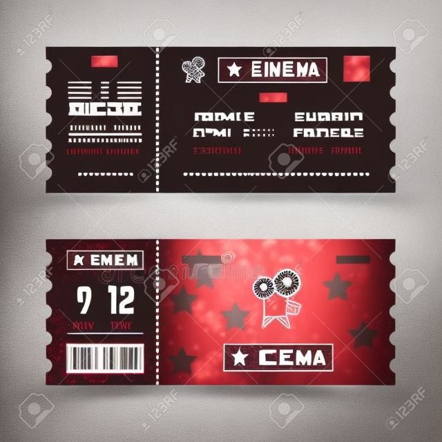 Cinema entrance ticket vector template in modern minimalist style. Design of ticket to cinema movie, entertainment entrance illustration