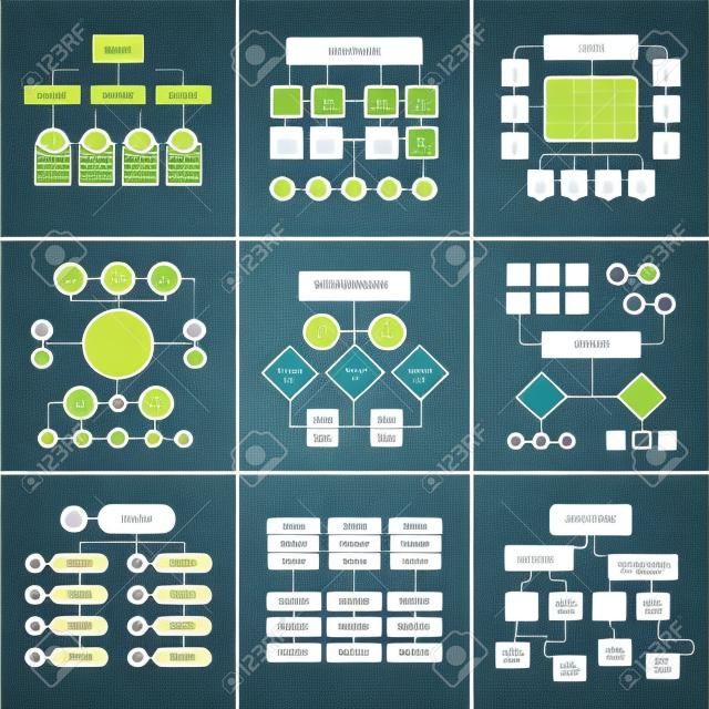 Flowchart schemes and hierarchy diagrams. Workflow chart vector elements