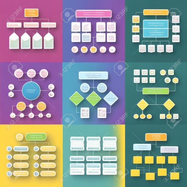 Flowchart schemes and hierarchy diagrams. Workflow chart vector elements