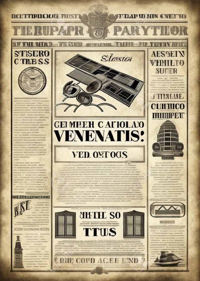 Old newspaper vector template. Retro newsprint with text and images