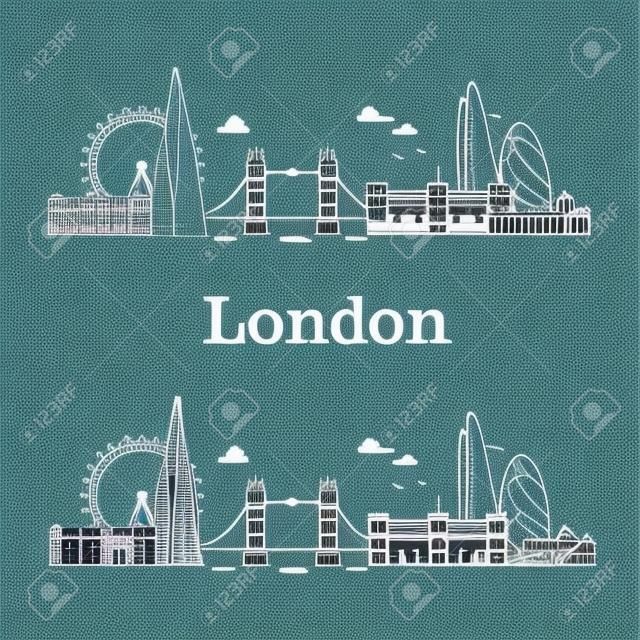 유명한 건물, 관광 잉글랜드 랜드 마크와 런던 도시의 스카이 라인