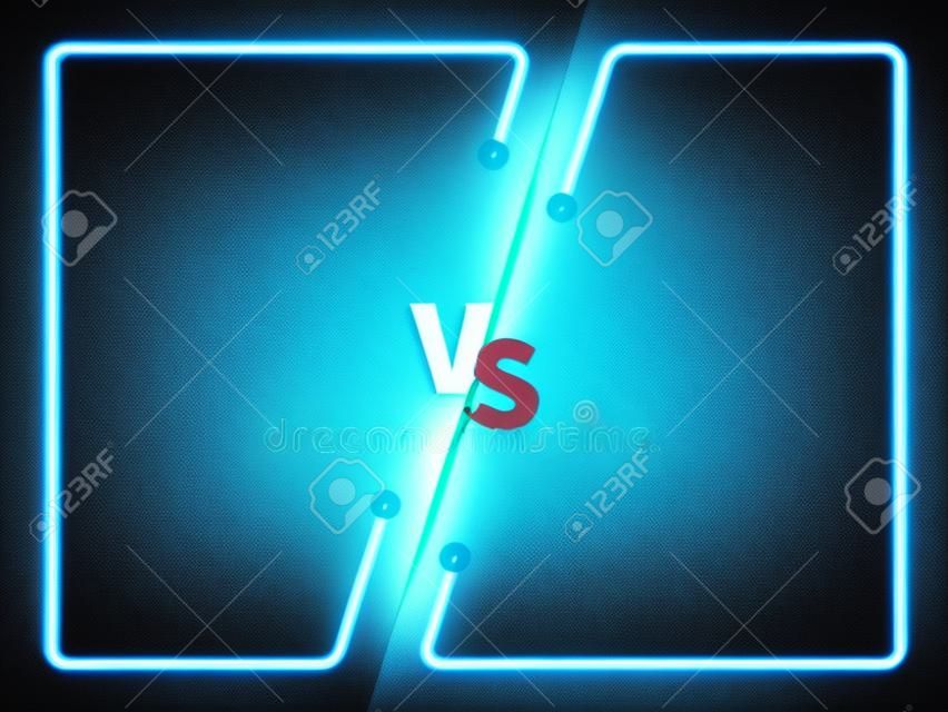 Versus csata, üzleti konfrontációs képernyő neon keretekkel és vs logó vektoros illusztráció