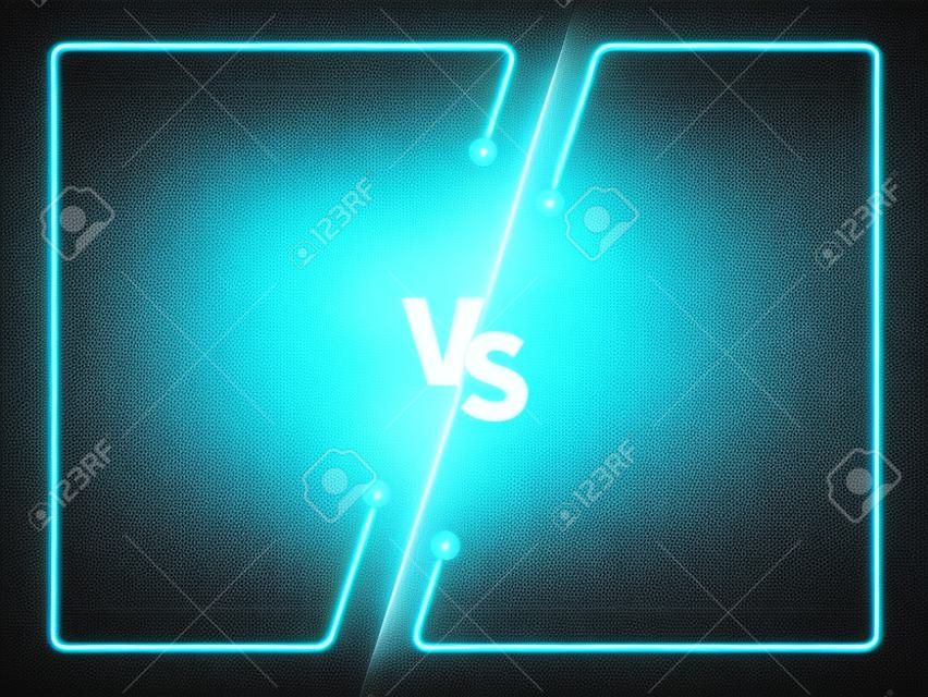 Versus bitwa, ekran konfrontacji biznesowej z neonowymi ramkami i ilustracją wektorową logo vs
