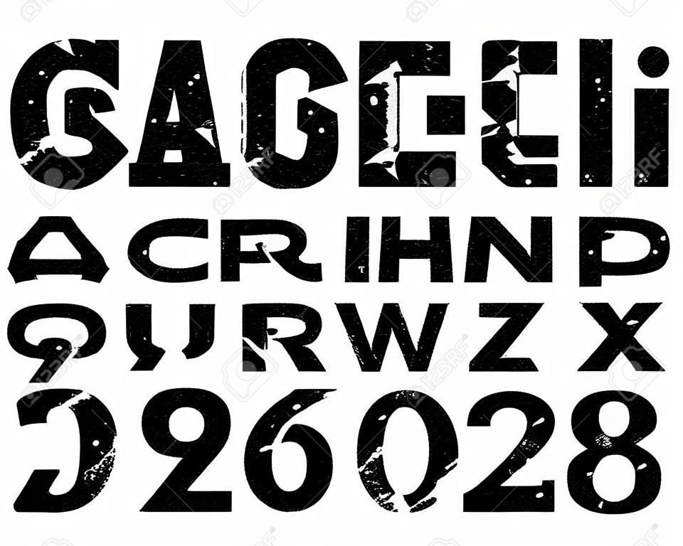 Military stencil letters and numbers. Spray painted army grunge alphabet. Vintage graffiti vector font