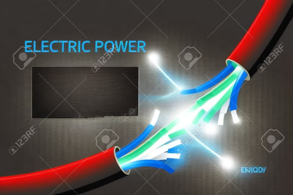 Cabos de energia elétrica, fios elétricos de energia abstraem o fundo do vetor industrial. Energia do cabo, conexão de fio elétrica, conecte a ilustração da linha elétrica