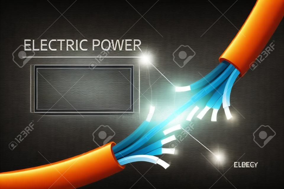 전력 케이블, 에너지 전선 추상 산업 벡터 배경. 케이블 에너지, 전선 연결 전기, 전기 라인 연결 그림