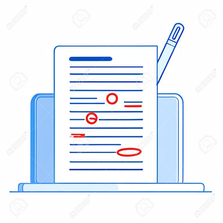 Write edit text concept. Writing editing documents, correct proofreading text essay services vector line concept. Illustration of grammar proofread, edit document