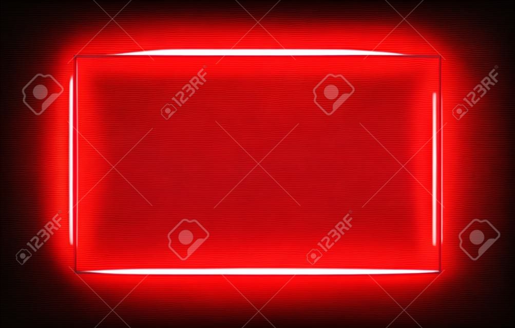 Cornice rossa al neon. Banner di illuminazione su sfondo trasparente. Illustrazione vettoriale di bordo bagliore isolato. Luce di confine incandescente, cornice luminosa rossa