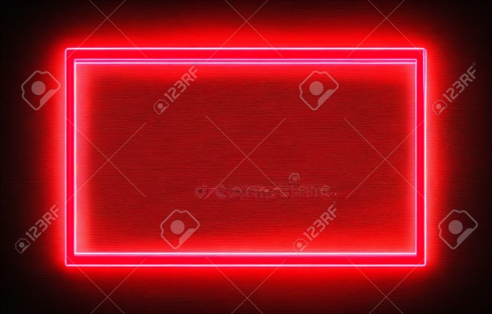 Marco de neón rojo. Banner de iluminación sobre fondo transparente. Ilustración de vector de borde de resplandor aislado. Borde de luz resplandeciente, marco brillante rojo