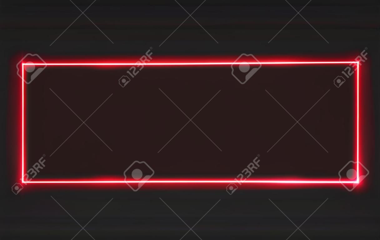 Roter Neonrahmen. Beleuchtungsfahne auf transparentem Hintergrund. Isolierte Glühen-Grenze-Vektor-Illustration. Randlicht leuchtend, heller Rahmen rot