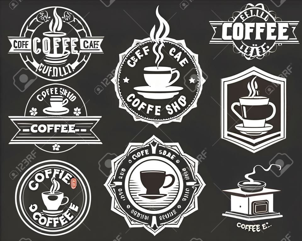 Loghi, distintivi ed etichette di caffè vintage e caffè. Emblema del caffè, illustrazione dell'etichetta o del logo per la caffetteria
