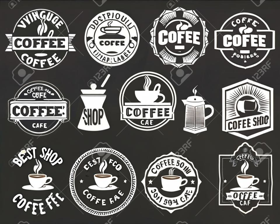 Vintage logo kawiarni i kawiarni, odznaki i etykiety. godło miejsca na kawę, ilustracja etykiety lub logo kawiarni