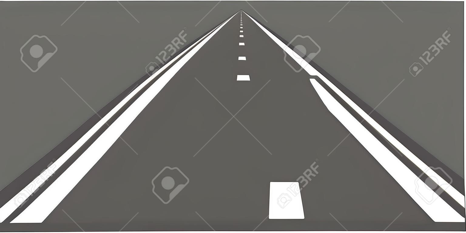Road in perspective. Straight forward way. Asphalt highway isolated on white background