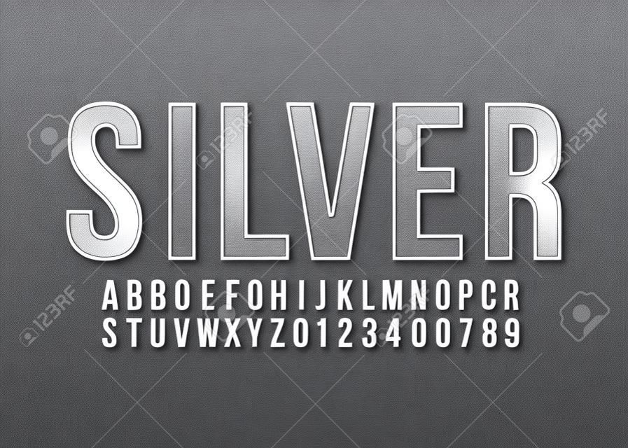 Font alphabet number Silver effect in vector format