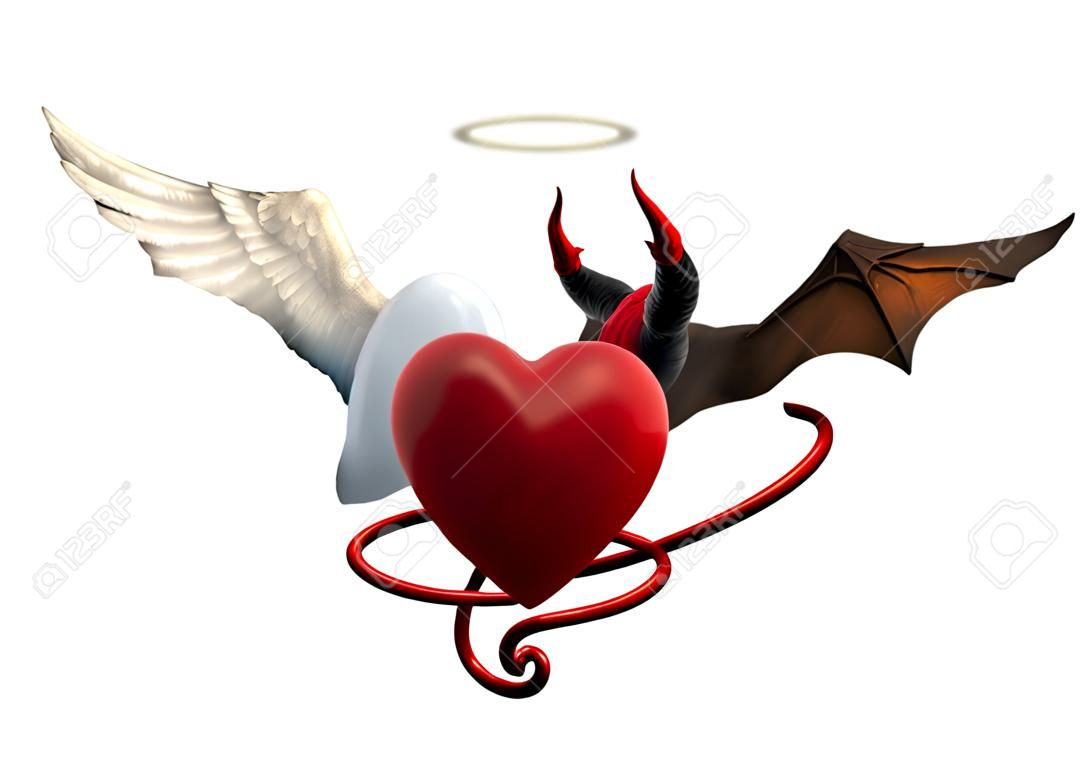 Angel Devil Heart Geïsoleerde afbeelding