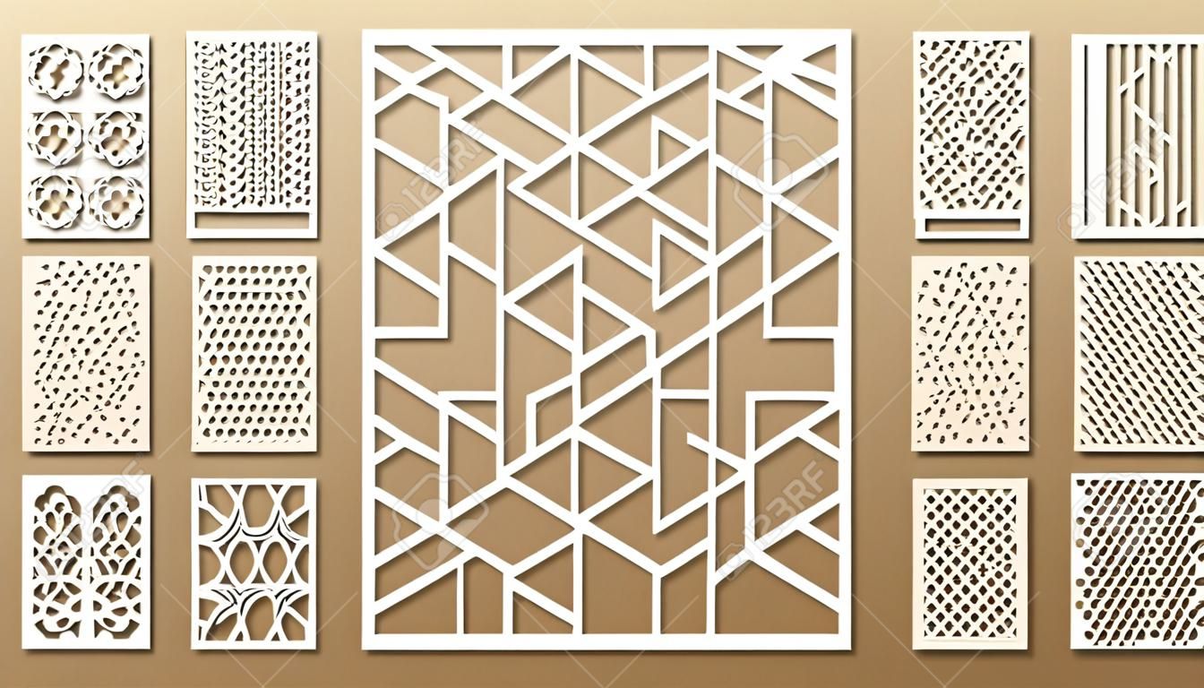 Die cut card. Laser cut 33 vector panels. Cutout silhouette with geometric pattern. A picture suitable for printing, engraving, laser cutting paper, wood, metal, stencil manufacturing.