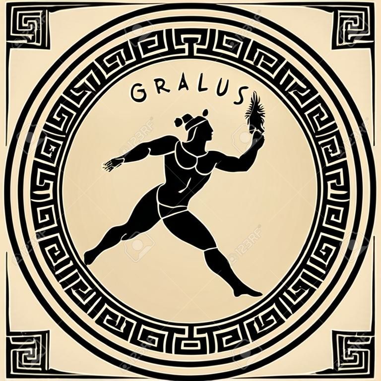 Vector Grecia ornamento. Tempio degli dei dell'Olimpo con colonne ed elementi grafici.