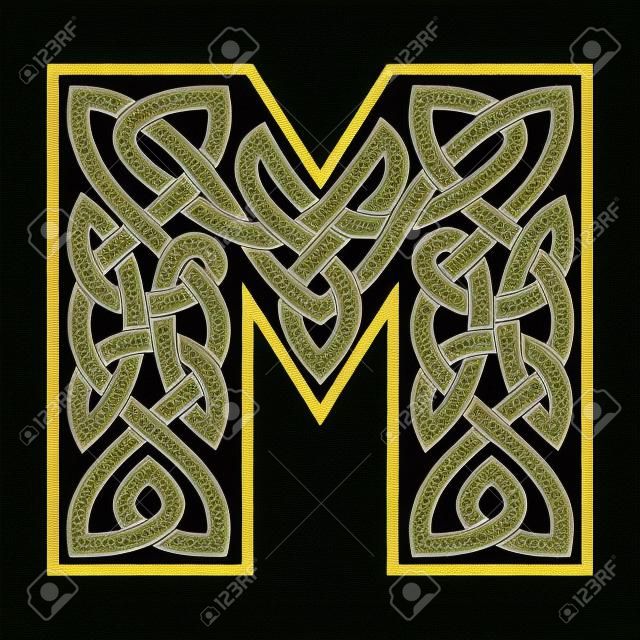 Letter M with Celtic ornament.