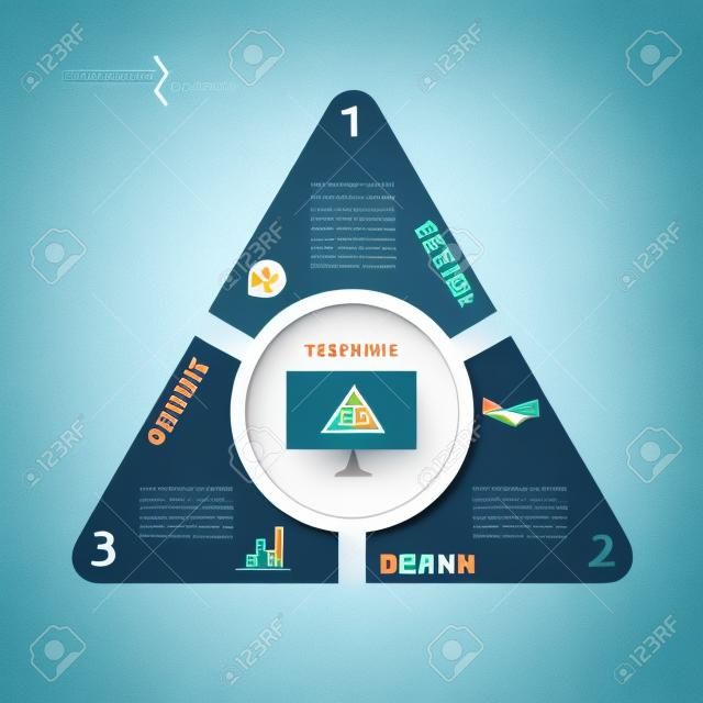 三角形和3段图表模板的商业概念设计可用于演示Web设计工作流或图形布局图数的选择