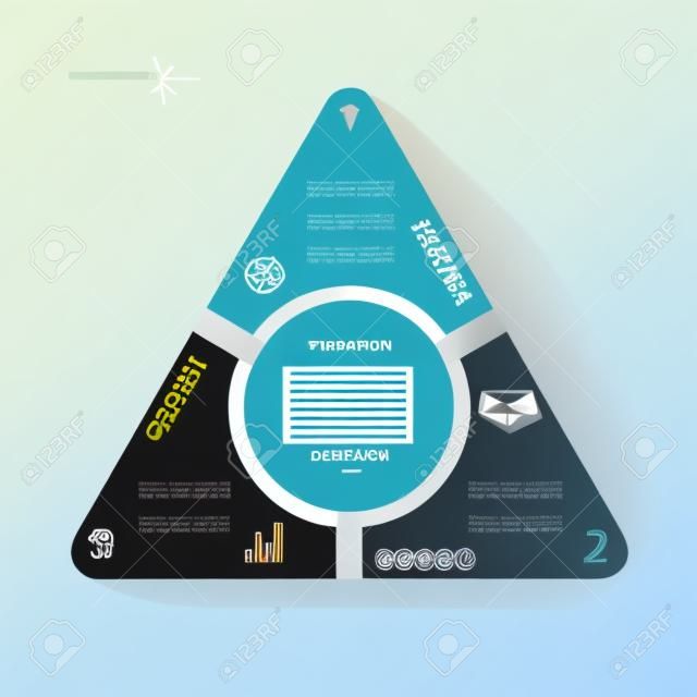 Business concept design with triangle and 3 segments. Infographic template can be used for presentation, web design, workflow or graphic layout, diagram, numbers options