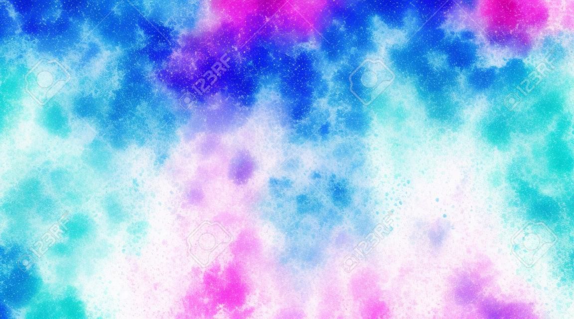 Piękne tapety HD splash akwarela wielokolorowy niebieski różowy, pastelowy kolor, streszczenie tekstura tło. Kolor tęczy, niebo, mycie pociągnięciami pędzla, styl Galaxy.
