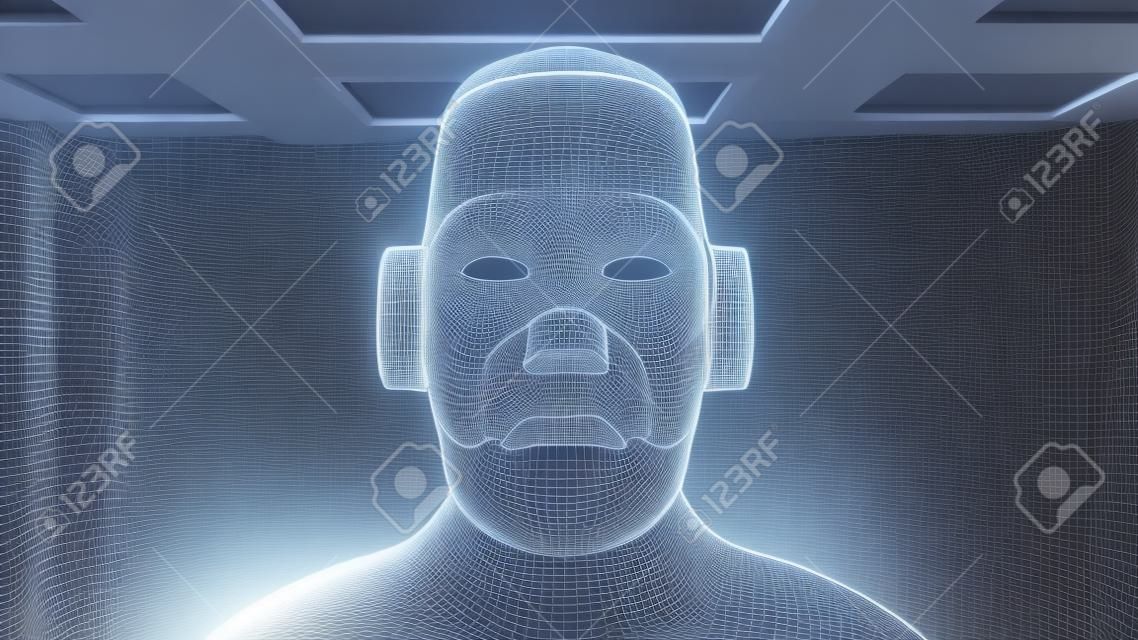 3d rendering. Humanoid figure in a futuristic interior