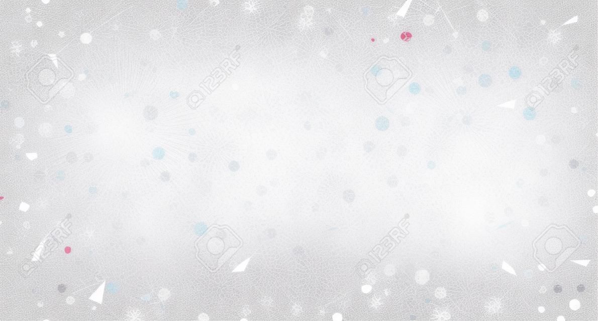 白の上にランダムな幾何要素を持つ複雑なパターン。紙吹雪で休日の背景。キラキラからの質感。お祝いの背景。バナー、ポスター、Tシャツ、テキスタイル用のプリント。グリーティングカード
