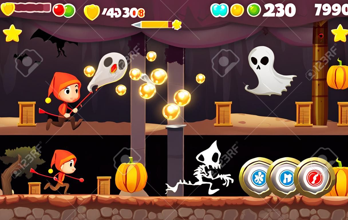 Spooky Места Игра Активов Для 2D Бесконечны Бегун Действия Приключенческой  Игры. Клипарты, SVG, векторы, и Набор Иллюстраций Без Оплаты Отчислений.  Image 66532876