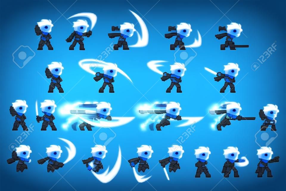 Blue Ninja Boy Attack Game Sprites. Suitable for side scrolling, action, and adventure game.