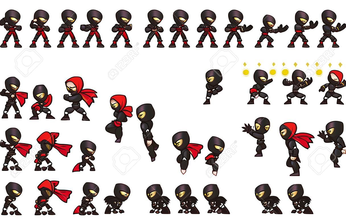 Black Ninja Game Sprites. Suitable for side scrolling, action, and adventure game.