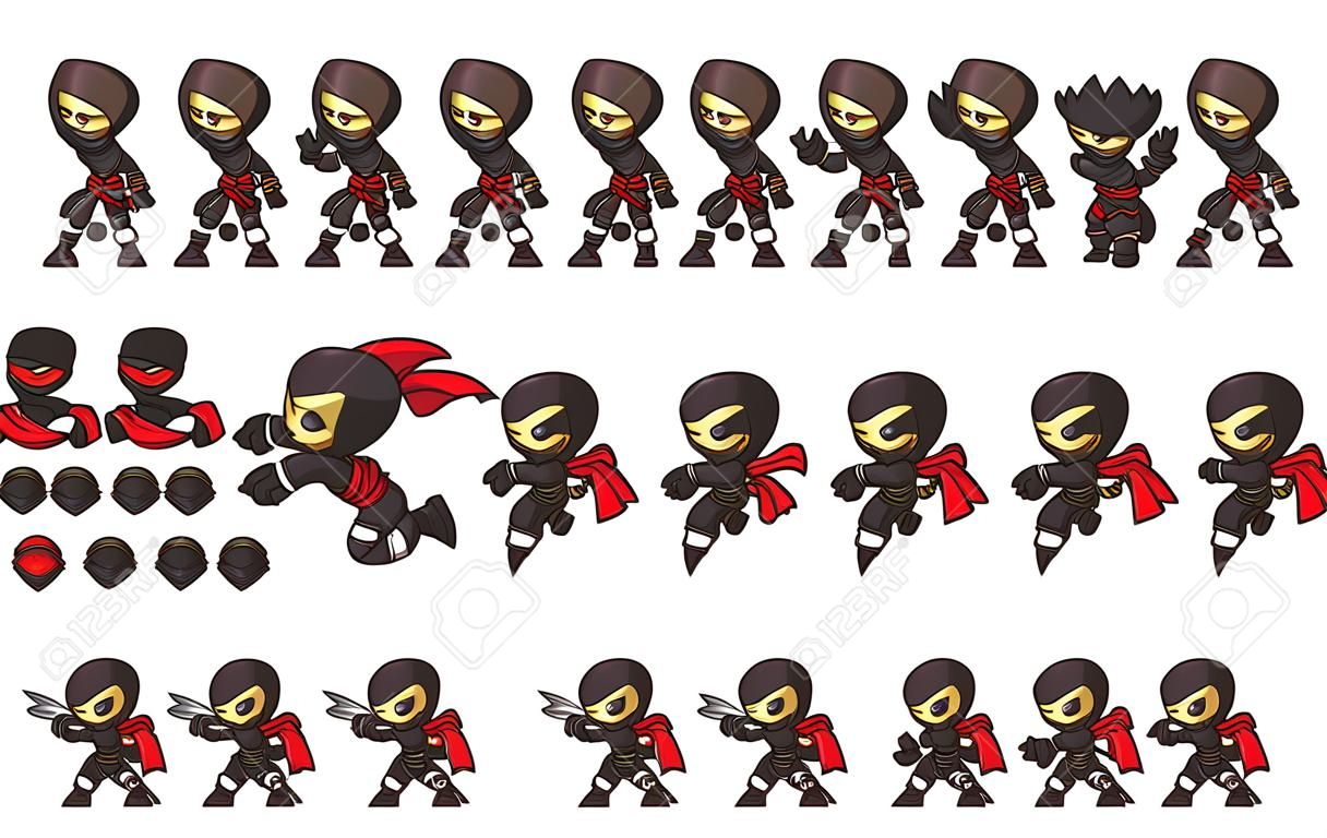Schwarze Ninja Spiel Sprites. Geeignet für Side Scrolling, Action und Abenteuerspiel.