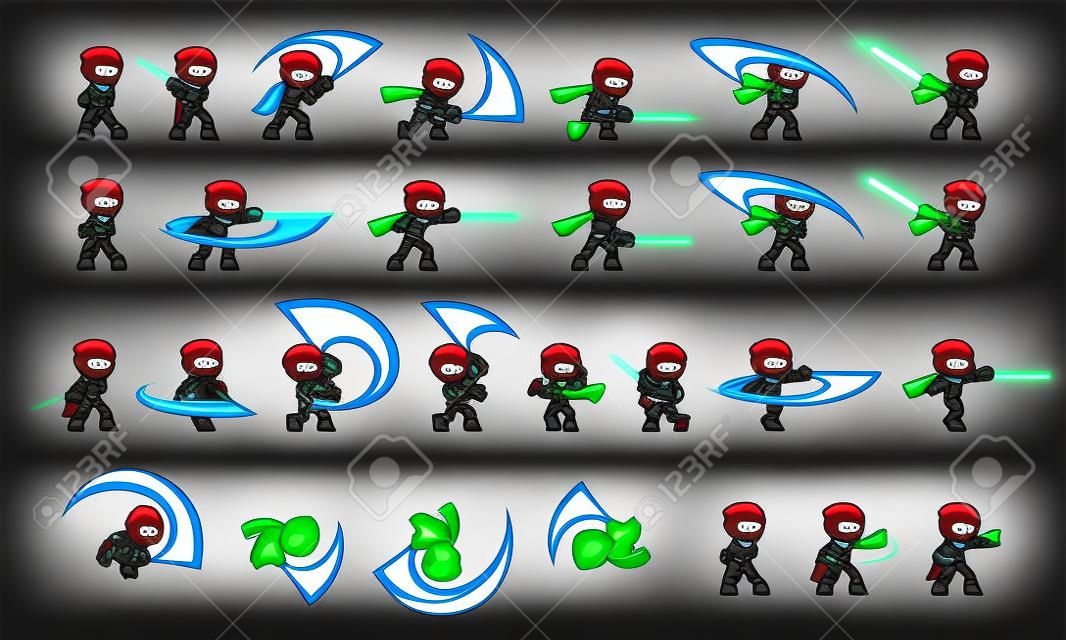 Black Ninja Attack Game Sprites. Adequado para rolagem lateral, ação e jogo de aventura.