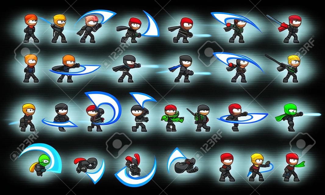 黒忍者攻撃ゲーム スプライト。横スクロール、アクション、およびアドベンチャー ゲームに適しています。