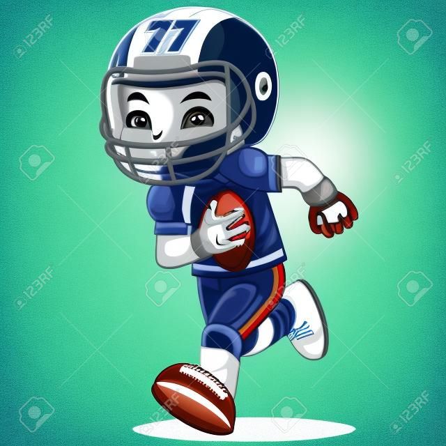 American Football Player Boy Running With Holding Ball.
