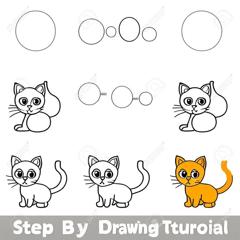 Step by step drawing tutorial. Visual game for kids. How to draw a Small Kitten