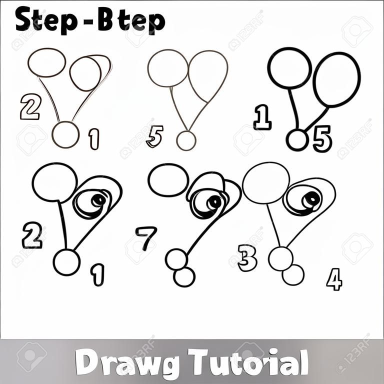 Step by step drawing tutorial. Visual game for kids. How to draw a Little Mouse