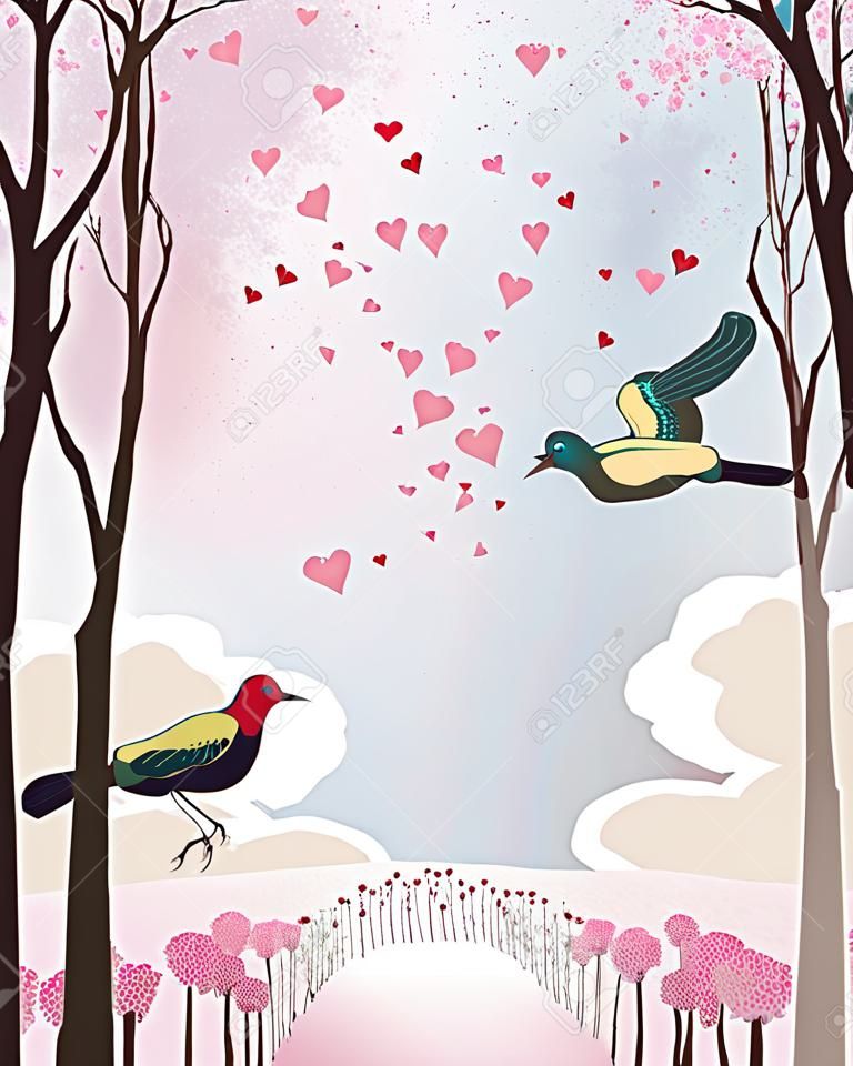 pink forest and birds