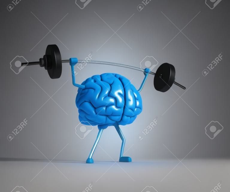 블루 인간 두뇌 리프팅 무게입니다. 개인 레슨 및 지식 개념. 이것은 3d 렌더링 그림입니다.