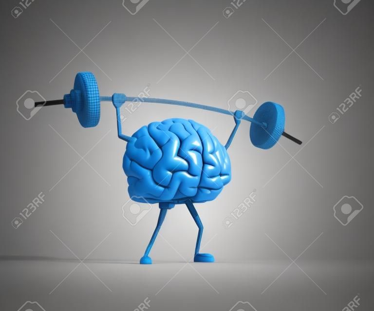 Blue human brain lifting weight. Private lessons and knowledge concept. This is a 3d render illustration